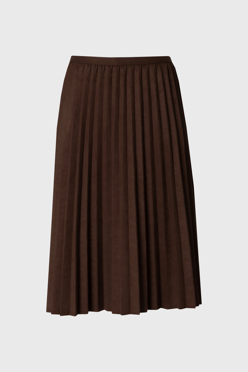Brown Accordion Microsuede Skirt