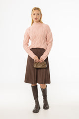 Brown Accordion Microsuede Skirt