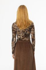 Brown Animal Print Mock Neck Top
