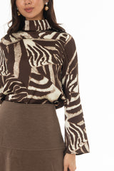 Brown Animal Printed Bell Sleeve Blouse