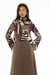 Brown Animal Printed Bell Sleeve Blouse