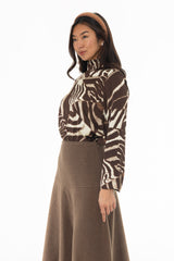 Brown Animal Printed Bell Sleeve Blouse