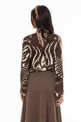 Brown Animal Printed Bell Sleeve Blouse