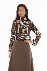 Brown Animal Printed Bell Sleeve Blouse