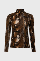 Brown Animal Printed Mock Neck Top