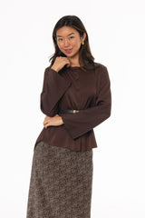 Brown Bell Sleeve Textured Blouse