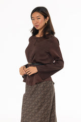 Brown Bell Sleeve Textured Blouse