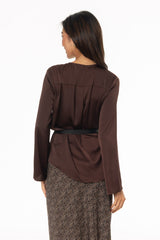 Brown Bell Sleeve Textured Blouse