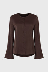 Brown Bell Sleeve Textured Blouse