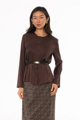 Brown Bell Sleeve Textured Blouse