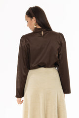 Brown Bell Sleeve Satin Top