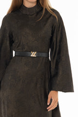 Gold Printed Bell Sleeve Maxi Dress