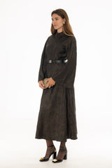 Gold Printed Bell Sleeve Maxi Dress