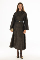 Gold Printed Bell Sleeve Maxi Dress
