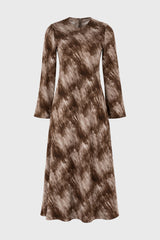 Brown Blend Printed Bell Sleeve Maxi Dress