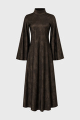 Gold Printed Bell Sleeve Maxi Dress