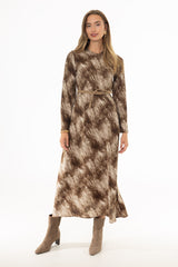 Brown Blend Printed Bell Sleeve Maxi Dress
