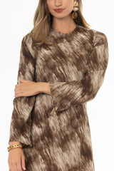 Brown Blend Printed Bell Sleeve Maxi Dress