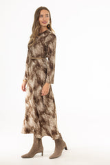 Brown Blend Printed Bell Sleeve Maxi Dress