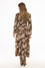 Brown Blend Printed Bell Sleeve Maxi Dress
