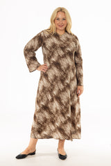 Brown Blend Printed Bell Sleeve Maxi Dress