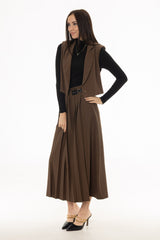 Brown Buckle Pleated Maxi Skirt