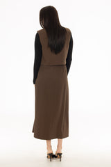Brown Buckle Pleated Maxi Skirt