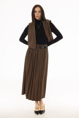 Brown Buckle Pleated Maxi Skirt
