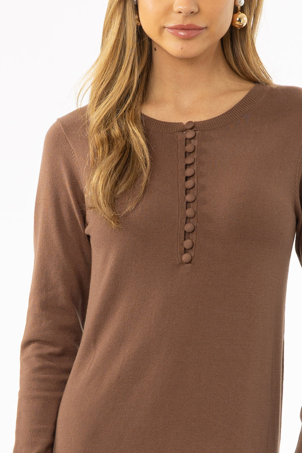 Brown Button Detail Maxi Dress