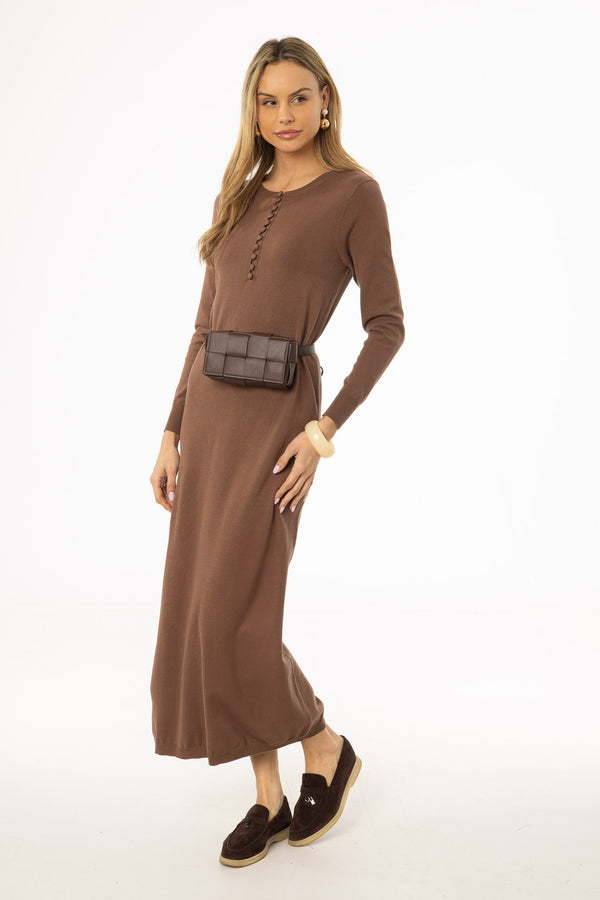 Brown Button Detail Maxi Dress