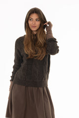 Brown Cable Knit Hoodie