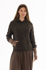 Brown Cable Knit Hoodie