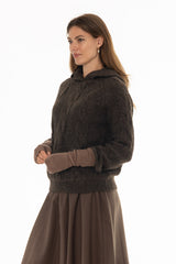 Brown Cable Knit Hoodie