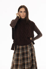 Brown Cable Knit Side Tie Overlay