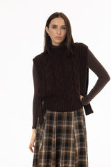 Brown Cable Knit Side Tie Overlay