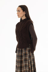Brown Cable Knit Side Tie Overlay