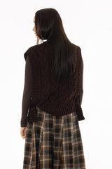 Brown Cable Knit Side Tie Overlay
