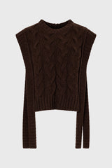 Brown Cable Knit Side Tie Overlay