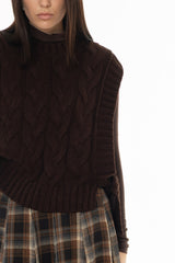 Brown Cable Knit Side Tie Overlay