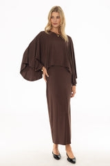 Brown Cape Detail Maxi Dress