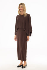 Brown Cape Detail Maxi Dress