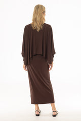 Brown Cape Detail Maxi Dress