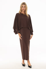 Brown Cape Detail Maxi Dress