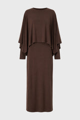 Brown Cape Detail Maxi Dress