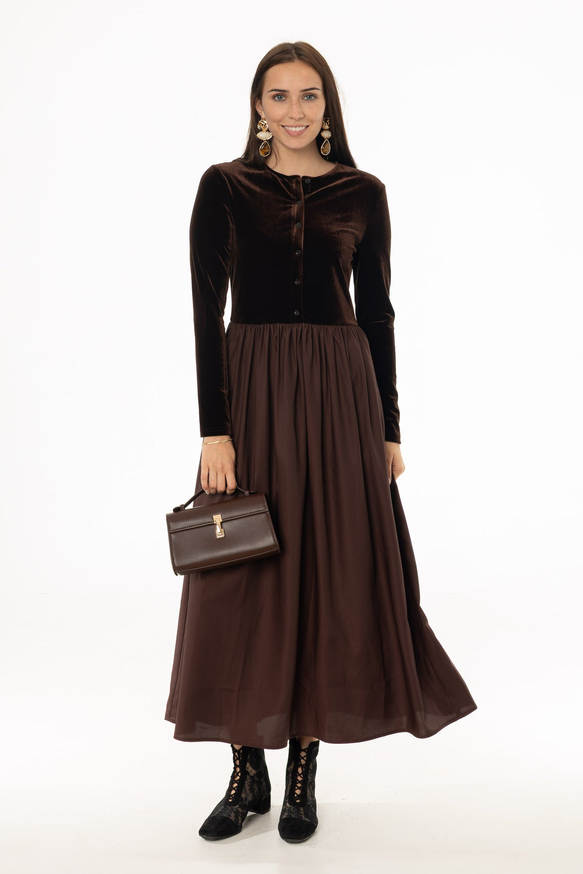 Brown Cardigan Combo Maxi Dress – BLANK