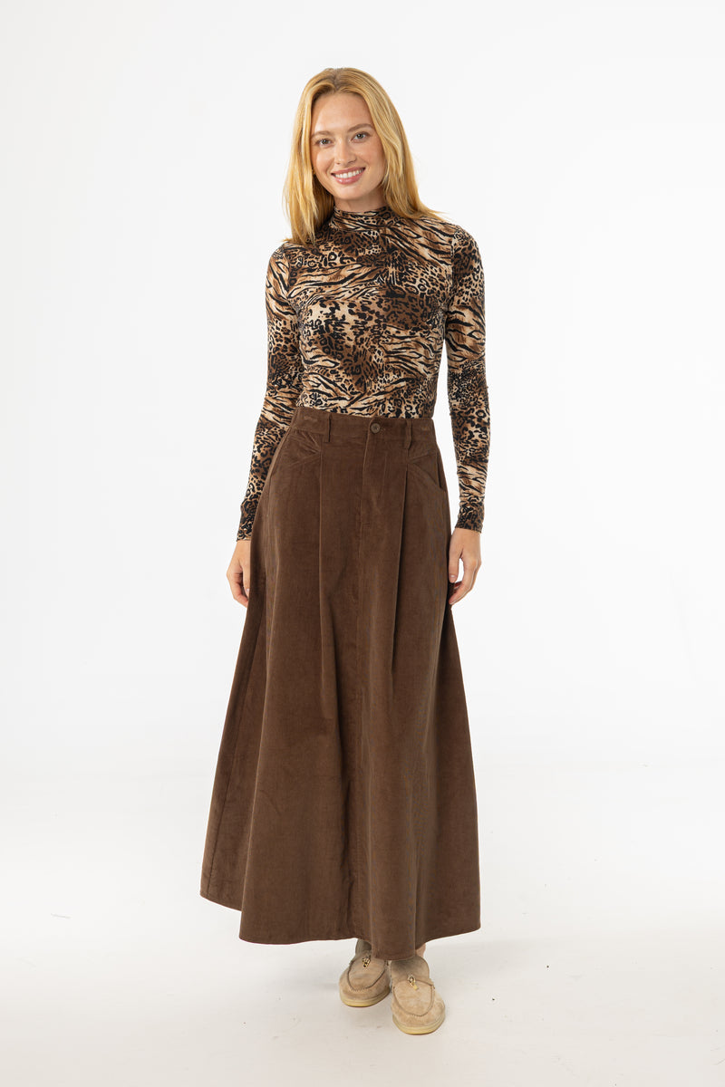Brown Cargo Corduroy Maxi Skirt