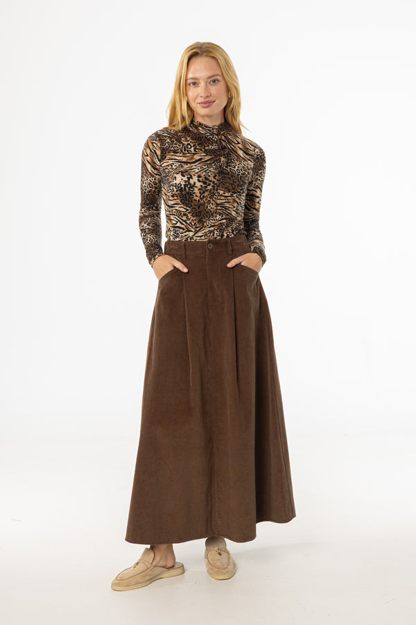 Brown Cargo Corduroy Maxi Skirt