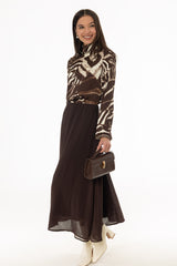 Brown Chiffon Flare Maxi Skirt