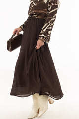 Brown Chiffon Flare Maxi Skirt