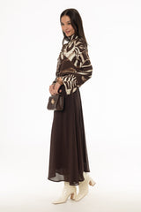 Brown Chiffon Flare Maxi Skirt